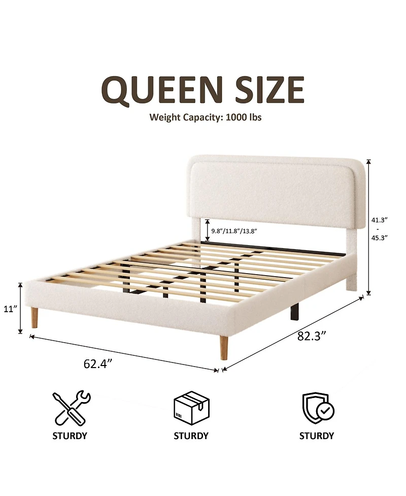 Streamdale Furniture Plush Upholstered Queen Platform Bed with Adjustable Headboard