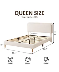 Streamdale Furniture Plush Upholstered Queen Platform Bed with Adjustable Headboard