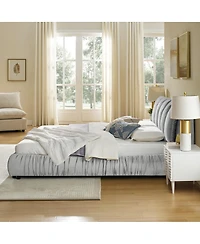 Streamdale Furniture King Size Upholstered Bed Frame, Modern Minimalist Velvet Bed with Plump Headboard