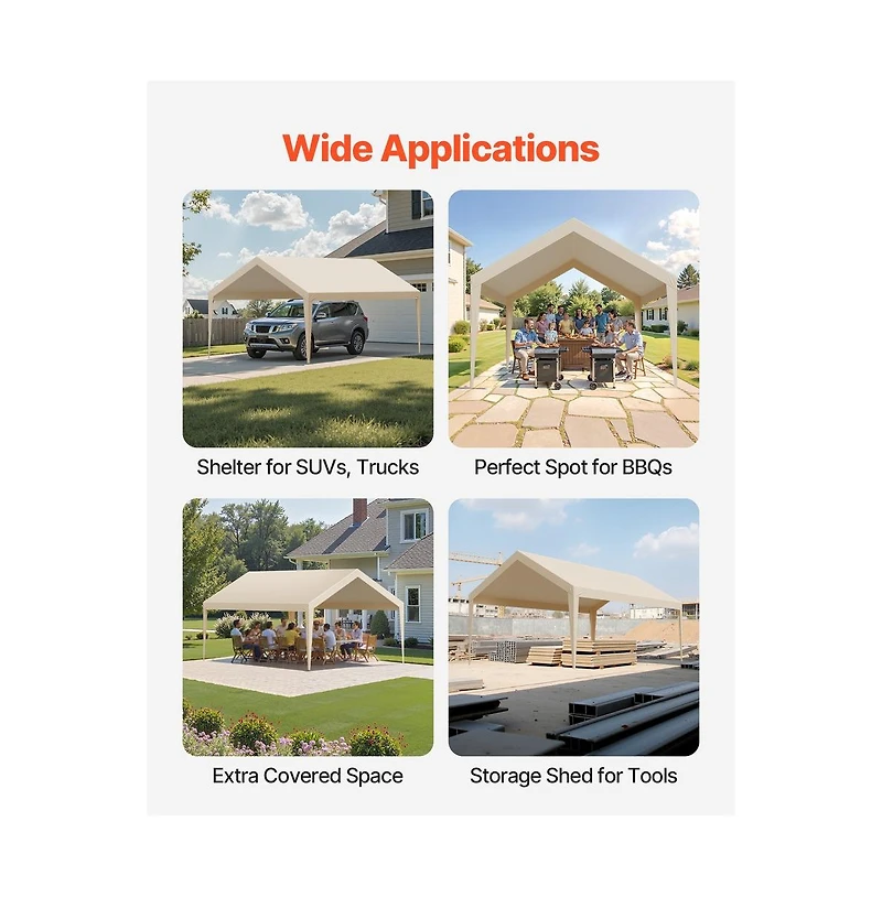 Sugift Carport Replacement Canopy Garage Top Tarp Uv Resistant Waterproof Ball Bungees