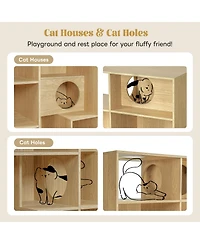 flynama Modern Cat House Bookshelf with Storage and Litter Box
