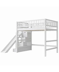 Streamdale Furniture Full Size Loft Bed with Storage Staircase, Slide and Led Light