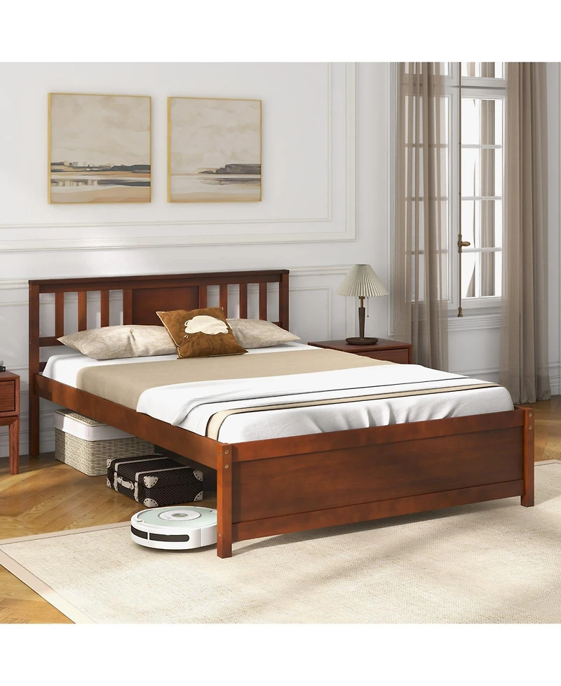 Gouun Wooden Platform Bed with Headboard and Wood Slat Support