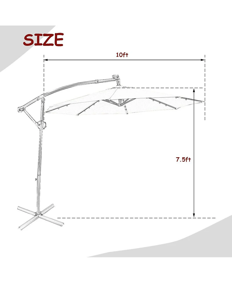Sugift 10 feet 360degree(s) Rotation Solar Powered Led Patio Offset Umbrella without Weight Base