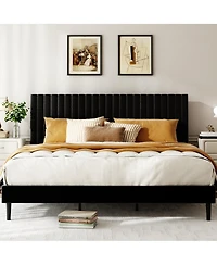 Streamdale Furniture King Size Velvet Upholstered Platform Bed with Adjustable Headboard