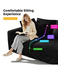 Streamdale Furniture 102.4" Plush Corduroy 4-Seat Cloud Sofa with 2 Ottomans