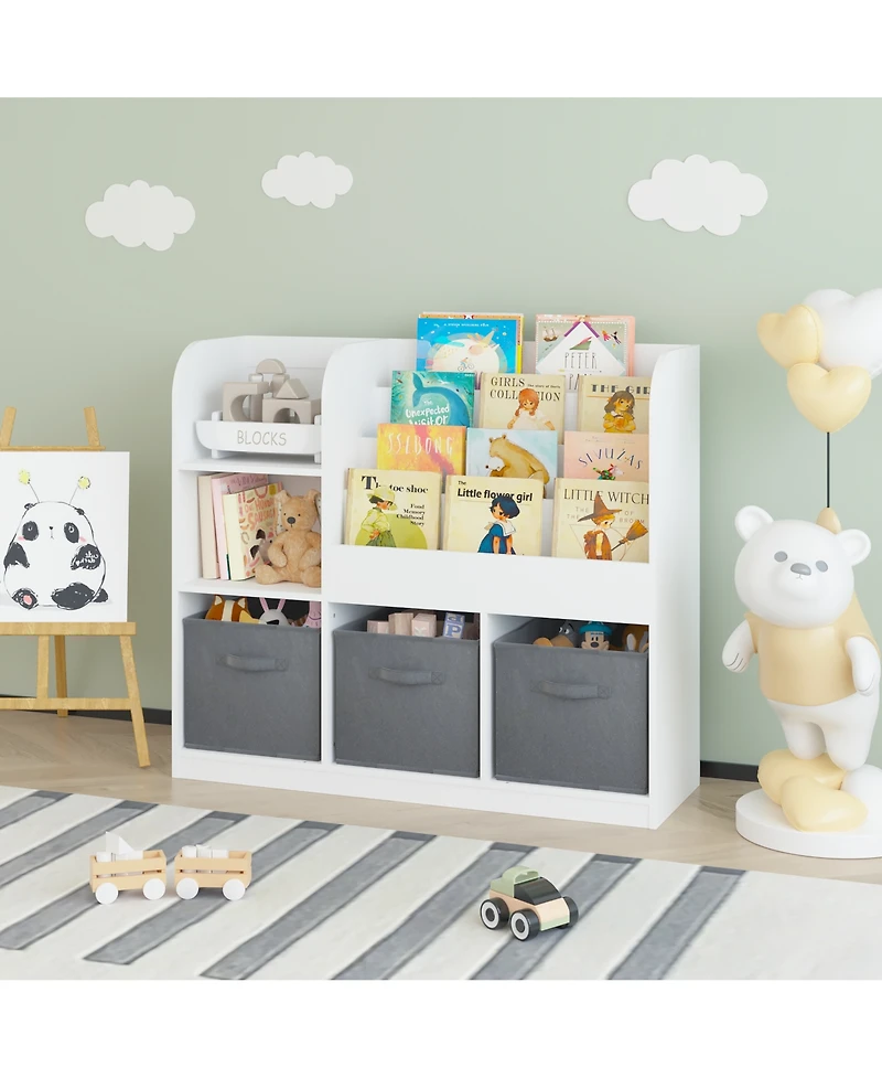 Flynama Kids Bookcase with 3 Fabric Drawers, Mdf Toy Storage Organizer