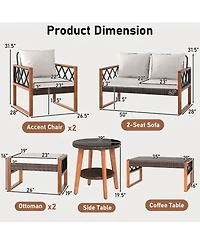 Sugift 7-Piece Pe Wicker Outdoor Sofa Set with Ottomans and Acacia Wood Accents