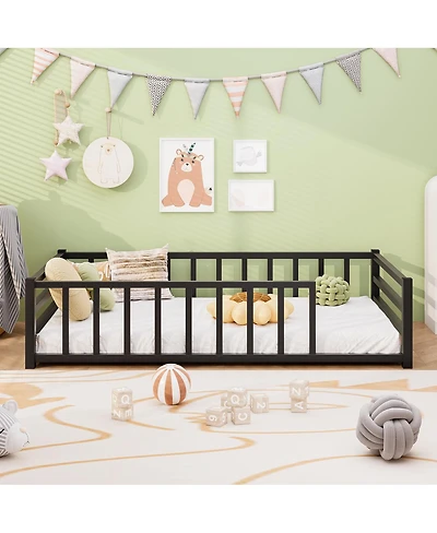 Streamdale Furniture Twin Size Metal Floor Bed with Guardrails