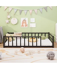 Streamdale Furniture Twin Size Metal Floor Bed with Guardrails