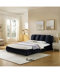Streamdale Furniture Queen Size Upholstered Bed Frame with Segmented Velvet Headboard