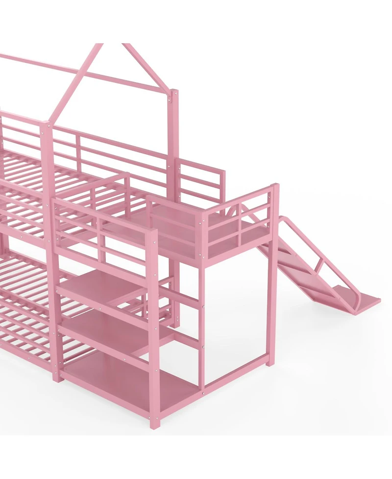 Streamdale Furniture Twin metal House Bunk Bed with Storage Stairs, Slide, Safety Rails