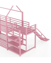 Streamdale Furniture Twin metal House Bunk Bed with Storage Stairs, Slide, Safety Rails