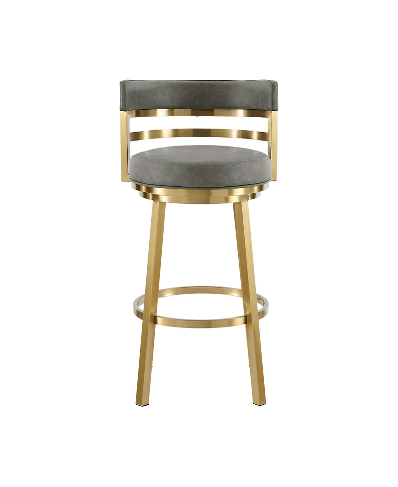 HomeRoots 26" Faux Leather and Stainless Steel Low Back Counter Height Swivel Bar Chair