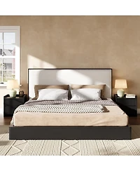 Streamdale Furniture Solid Wood King Platform Bed with Boucle Upholstered Headboard