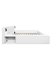 Streamdale Furniture King Size Teddy Fleece Platform Bed with Hidden Storage, Nightstands and Led Lights