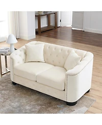 Streamdale Furniture 59-Inch Modern Chesterfield Velvet 2-Seater Sofa with Nailhead Trim