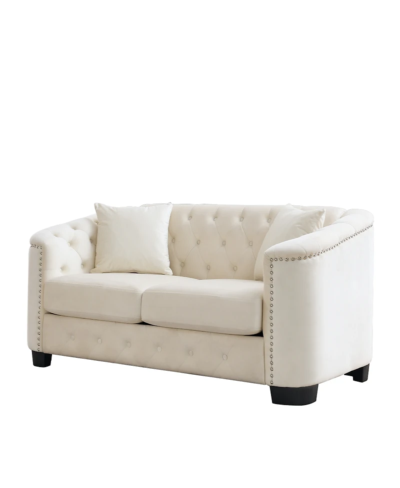 Streamdale Furniture 59-Inch Modern Chesterfield Velvet 2-Seater Sofa with Nailhead Trim