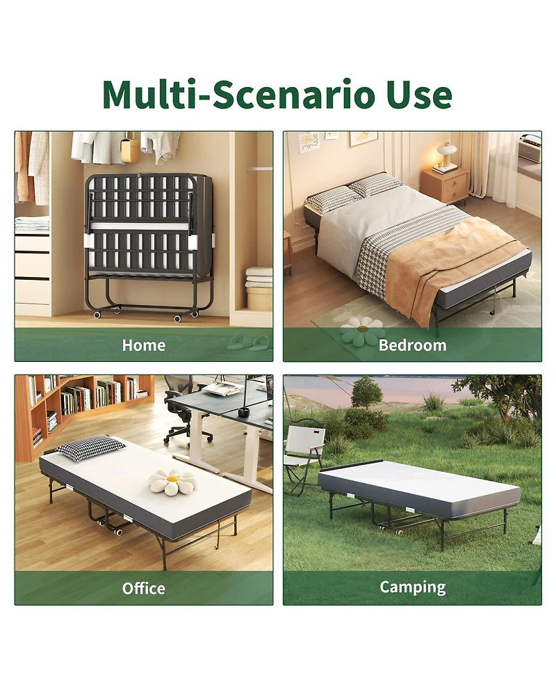 Streamdale Furniture 75" x 38" Folding Memory Foam Guest Bed with Adjustable Headboard and Wheels