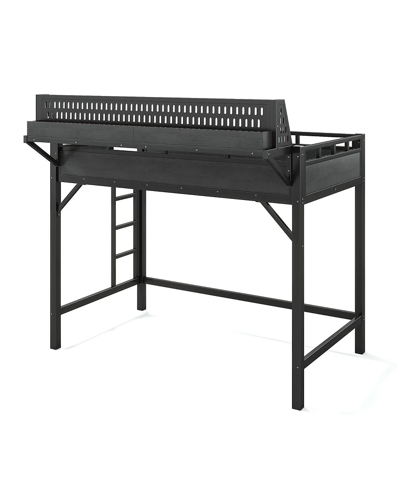 Streamdale Furniture Twin Xl Metal Loft Bed with Storage, Pegboard, Usb, and Led Lights