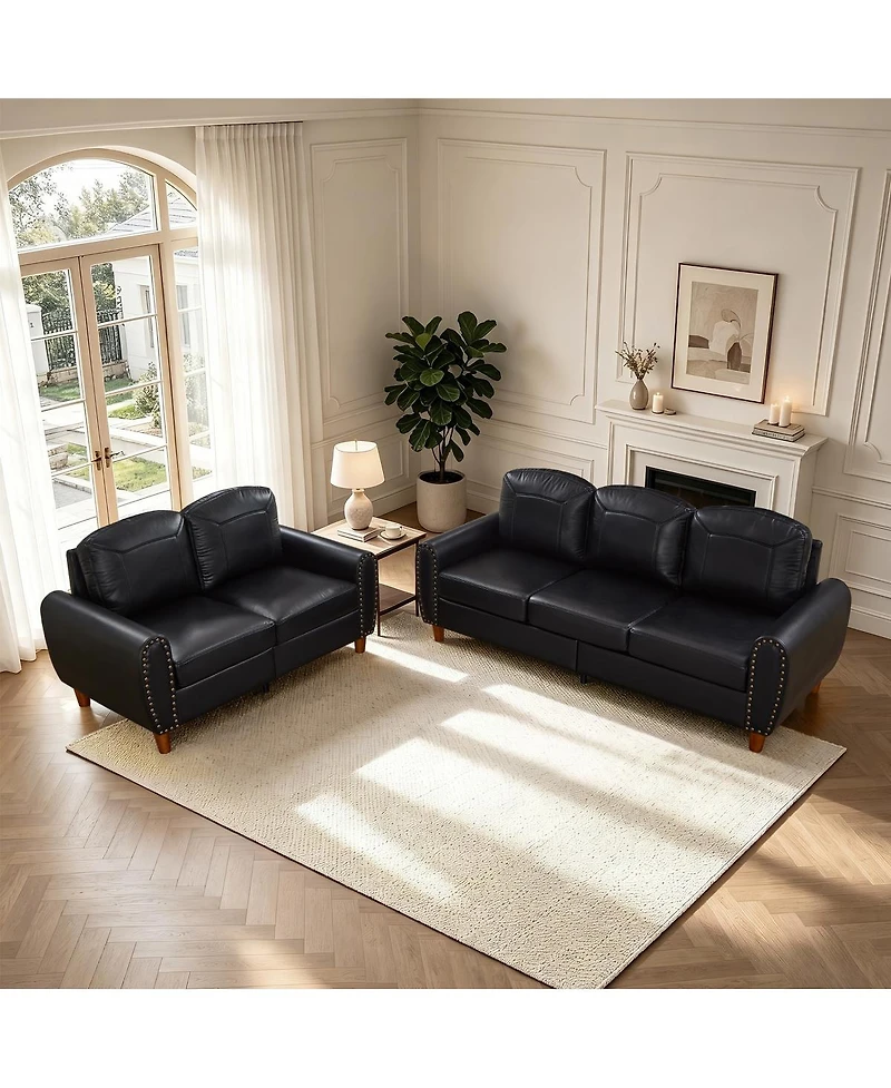 Streamdale Furniture 2-Piece Breathable Faux Leather Sofa Set with Rolled Arms