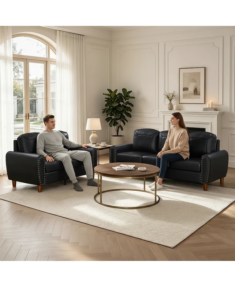 Streamdale Furniture 2-Piece Breathable Faux Leather Sofa Set with Rolled Arms