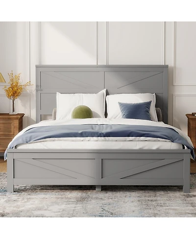 Streamdale Furniture Farmhouse Queen Bed with Barn Door Headboard and Footboard