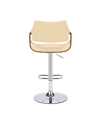 HomeRoots Faux Leather Iron and Wood Adjustable Height Swivel Bar Chair
