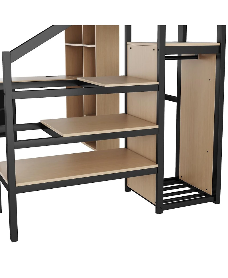 Streamdale Furniture Full Size Loft Bed with Desk, Charging Station, Storage and Led Lights
