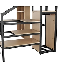 Streamdale Furniture Full Size Loft Bed with Desk, Charging Station, Storage and Led Lights