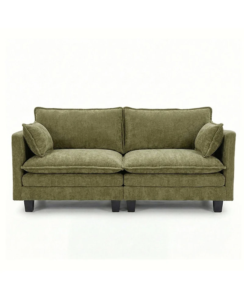 Streamdale Furniture Modern Chenille 3-Seat Sofa with Ottoman, Usb Ports and Side Pockets