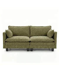Streamdale Furniture Modern Chenille 3-Seat Sofa with Ottoman, Usb Ports and Side Pockets