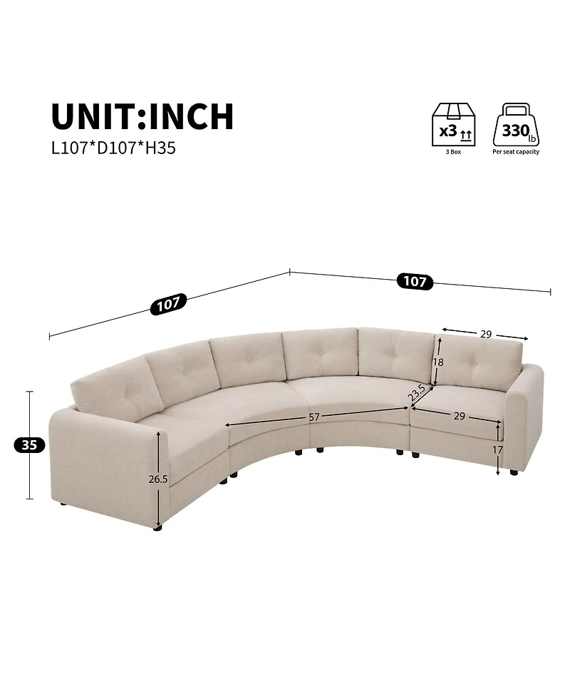 Streamdale Furniture 4-Piece Upholstered Curved Modular Sectional Sofa with Button