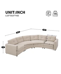 Streamdale Furniture 4-Piece Upholstered Curved Modular Sectional Sofa with Button