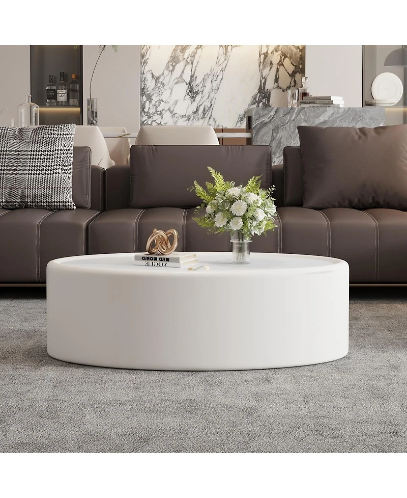 Streamdale Furniture 33.46" Oval Hidden Storage Coffee Table with Tempered Glass and Leather Top