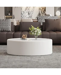 Streamdale Furniture 33.46" Oval Hidden Storage Coffee Table with Tempered Glass and Leather Top