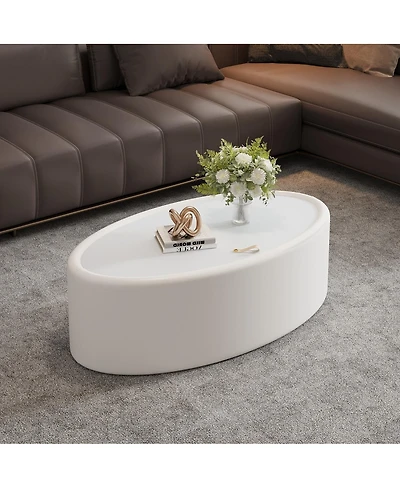 Streamdale Furniture 33.46" Oval Hidden Storage Coffee Table with Tempered Glass and Leather Top