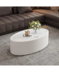 Streamdale Furniture 33.46" Oval Hidden Storage Coffee Table with Tempered Glass and Leather Top