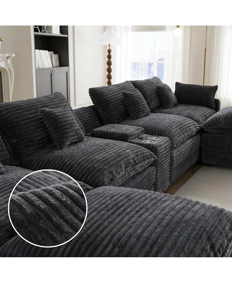 Streamdale Furniture 145" U-Shaped Oversized Corduroy Modular Cloud Sectional Sofa