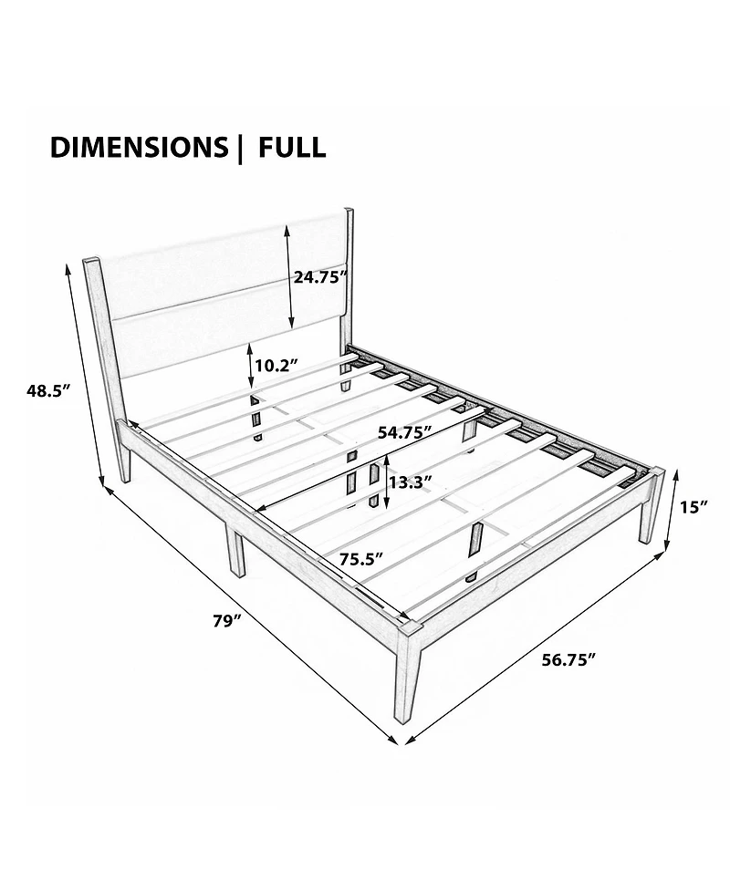 Streamdale Furniture Mid-Century Modern Upholstered Platform Bed Frame, Full