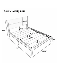 Streamdale Furniture Mid-Century Modern Upholstered Platform Bed Frame, Full