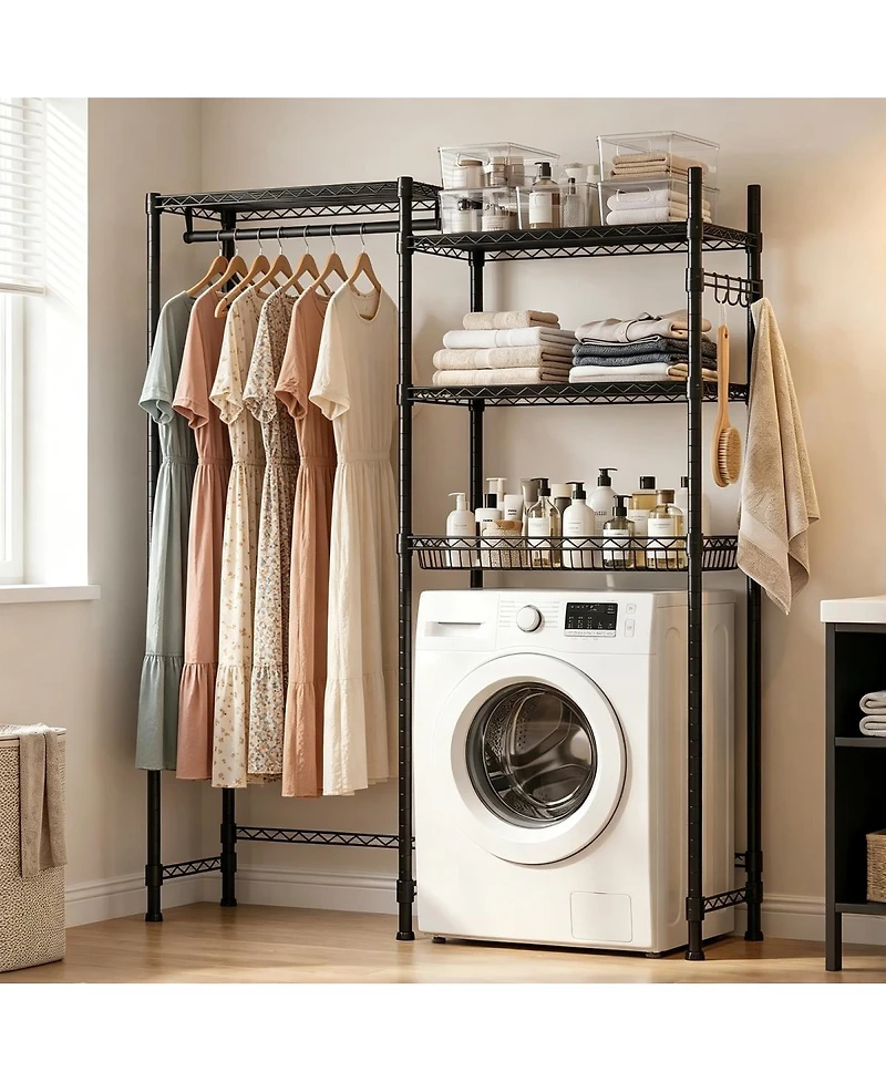 Streamdale Furniture 4-Tier Over-Washer/Dryer Storage Rack with Drying Hooks