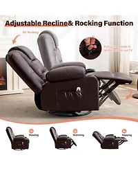 Streamdale Furniture Massage and Heat Swivel Rocker Recliner with Cup Holders and Usb