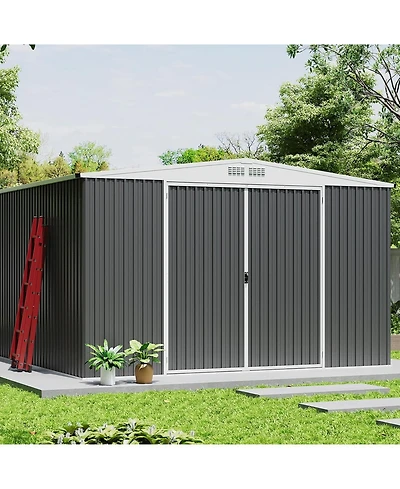 gaomon 9x12 Shed for Outdoor Storage, Galvanized Steel Metal Tool Sheds House with Lockable Doors, Lock and Air Vent