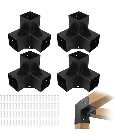 gaomon Pergola Brackets Kit 4x4 inch (Inner Size 3.6x3.6), 4pcs 3-Way Right Angle Corner Bracket Woodworks Diy Post Bracket
