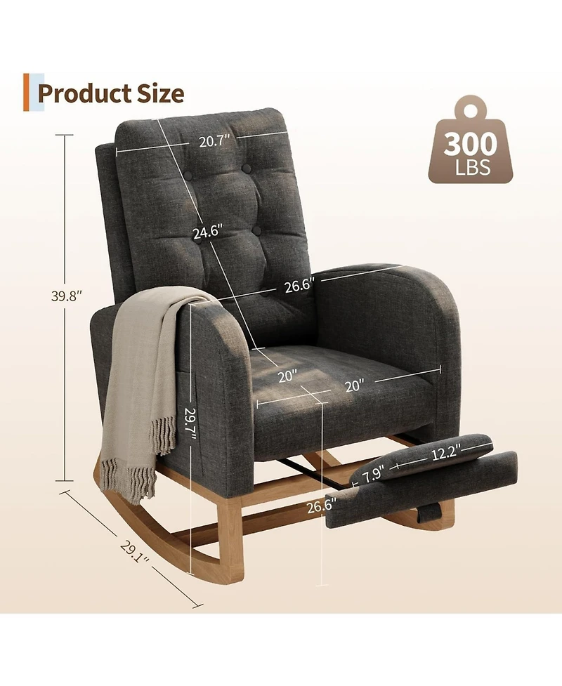 gaomon Versatile Nursery and Living Room Rocking Chair Choose Pu or Teddy Fleece Upholstery with Optional Footrest High-Back Glider, Sturdy Wooden Leg