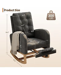 gaomon Versatile Nursery and Living Room Rocking Chair Choose Pu or Teddy Fleece Upholstery with Optional Footrest High-Back Glider, Sturdy Wooden Leg