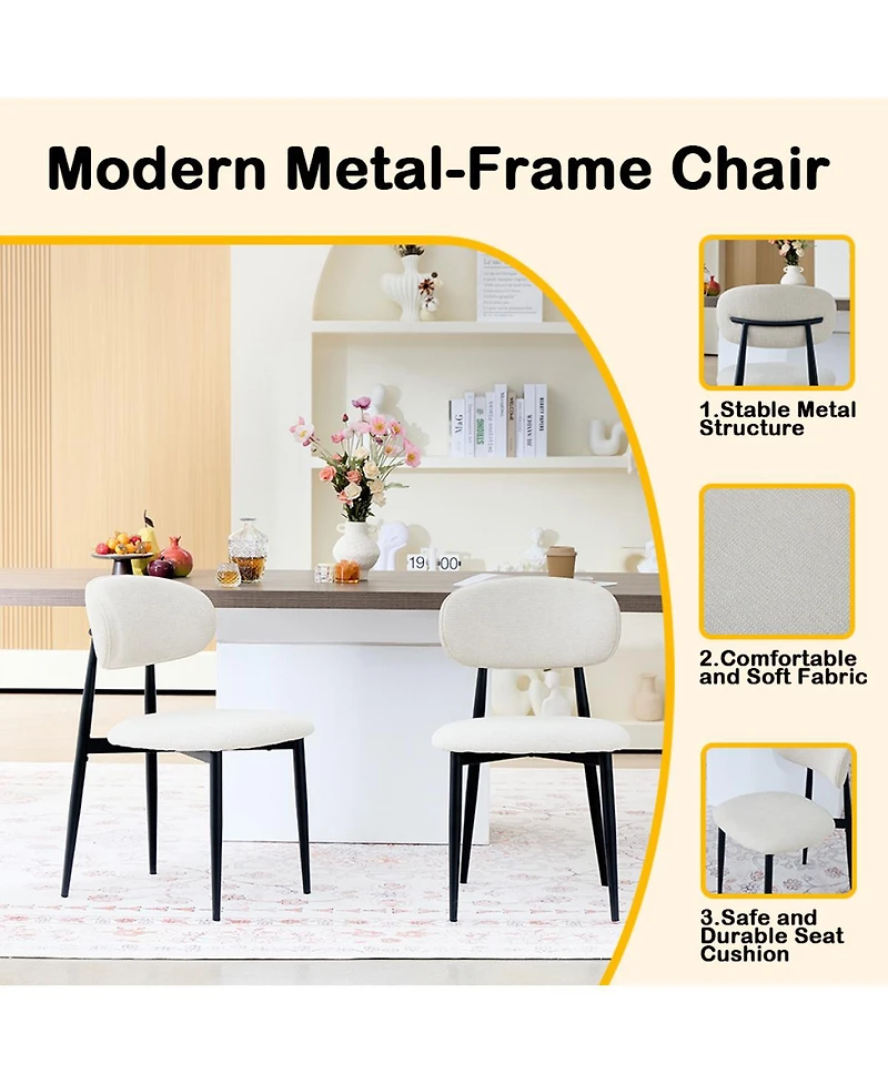 Streamdale Furniture Upholstered Fabric Dining Chairs with Metal Legs, Set of 2