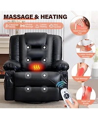 Streamdale Furniture Oversized Swivel Rocker Recliner with Massage, Heat, and Usb Port