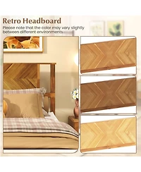 Sugift Full Size Bed Frame Mid-Century Acacia Wood Platform Bed with Headboard